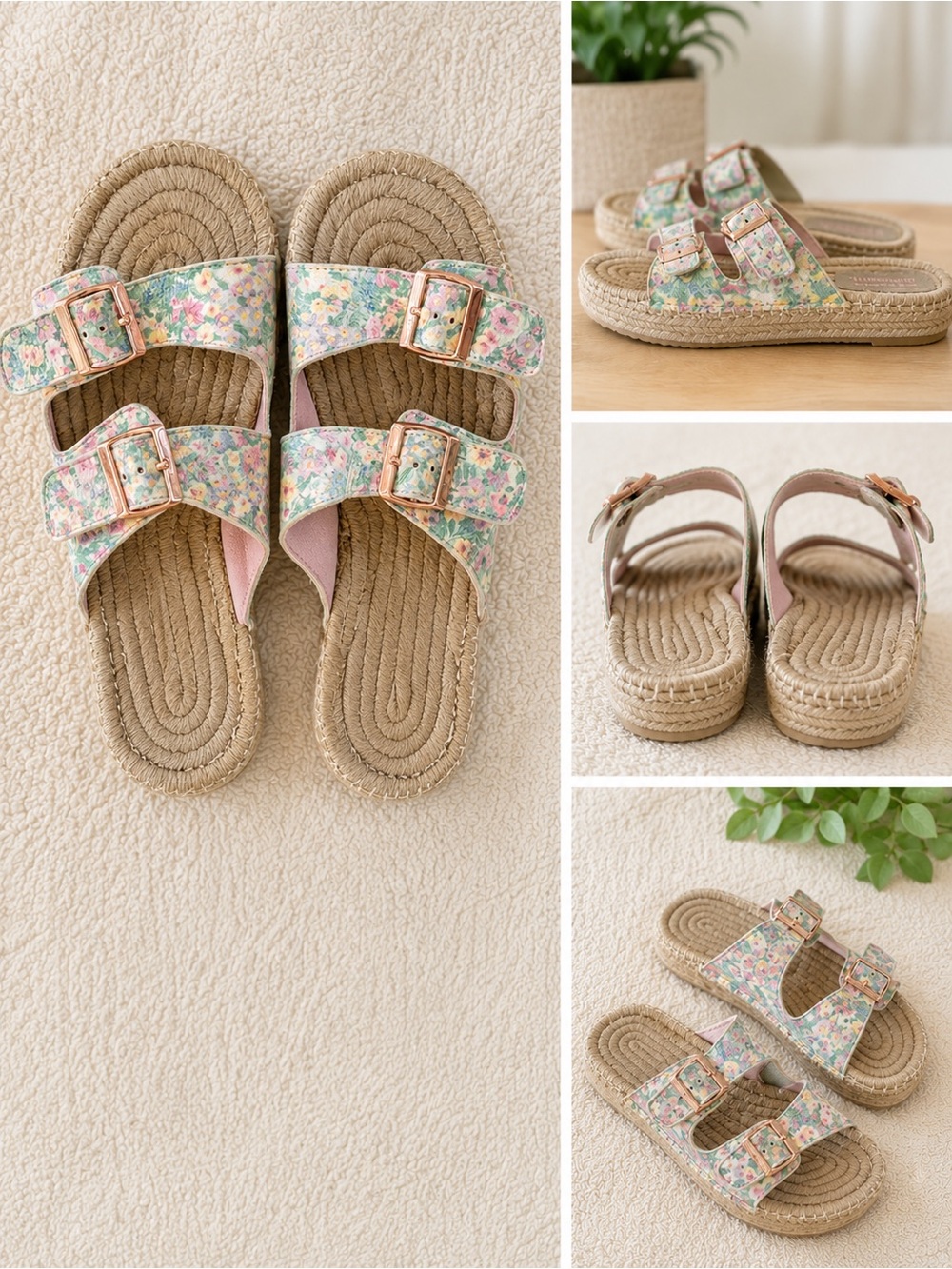 LOVESHACK FANCY X MANEBI NORDIC RAFFIA ESPADRILLE FLORAL SLIDE SANDALS S…